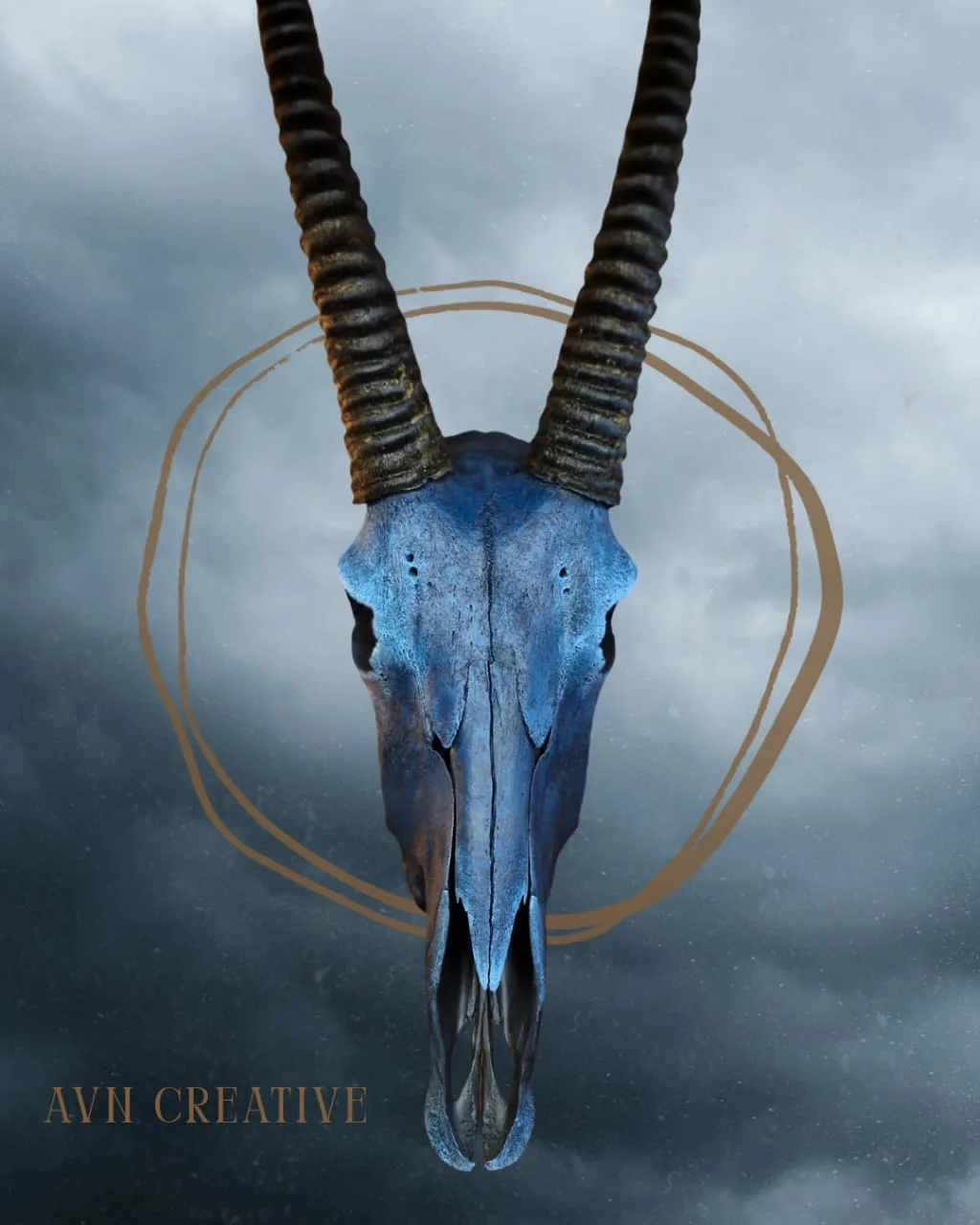 Antelope skull hand-finished in cool blue-grey tones